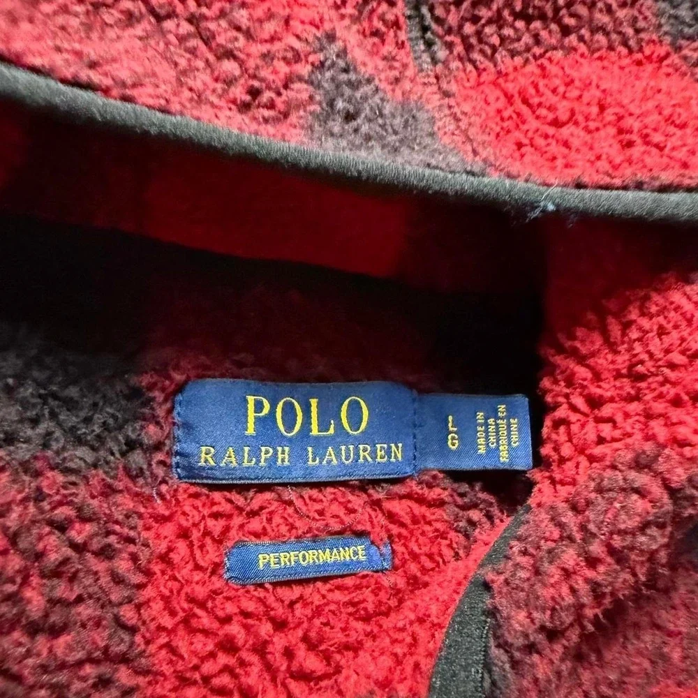 Polo Ralph Lauren Red Plaid Checkered Performance Fleece Jacket Large